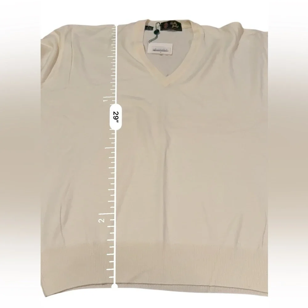 Bobby Jones Sweater Men's Medium V Neck Long Sleeve 100‎ Wool Cream NEW FLAWED